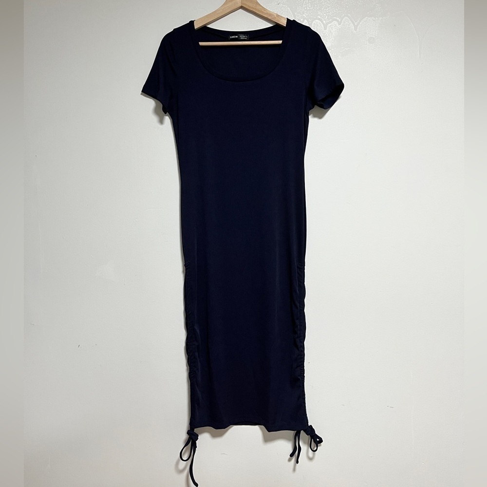 Shein Navy Ruched Midi T-Shirt Dress Size M